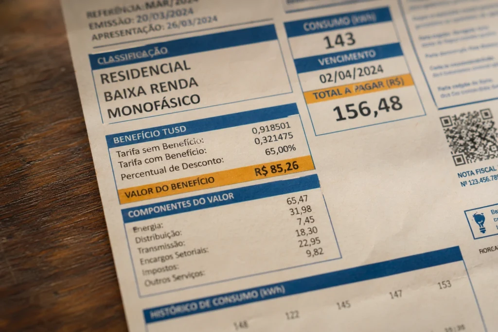 Detalhe da conta de luz mostrando a classificação para tarifa social CEMIG