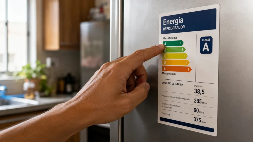 etiqueta de eficiência energética em geladeira para reduzir a conta de luz